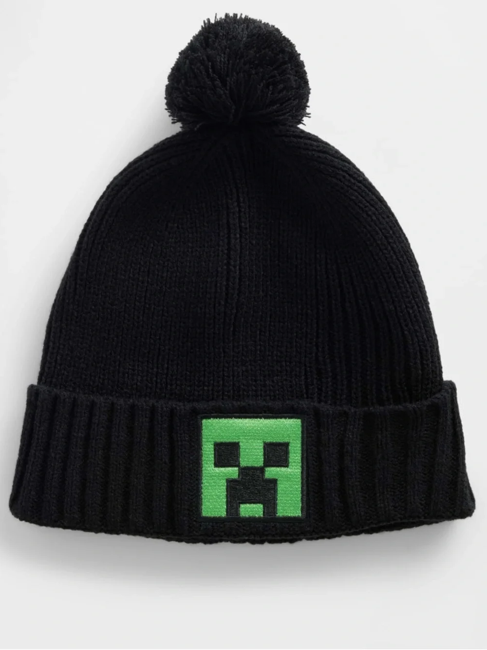Kids Minecraft Black Pom Beanie with Green Pixel Character-Size L/XL-Winter-NEW